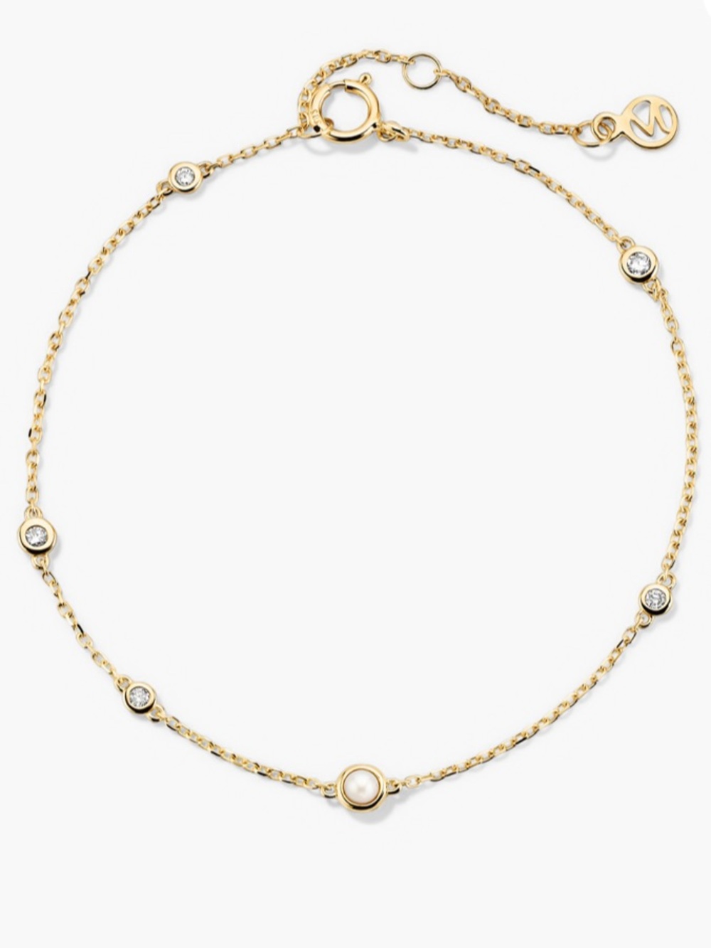 Authentic Mejuri Multi gemstone 14K gold station bracelet - Pearl and diamonds